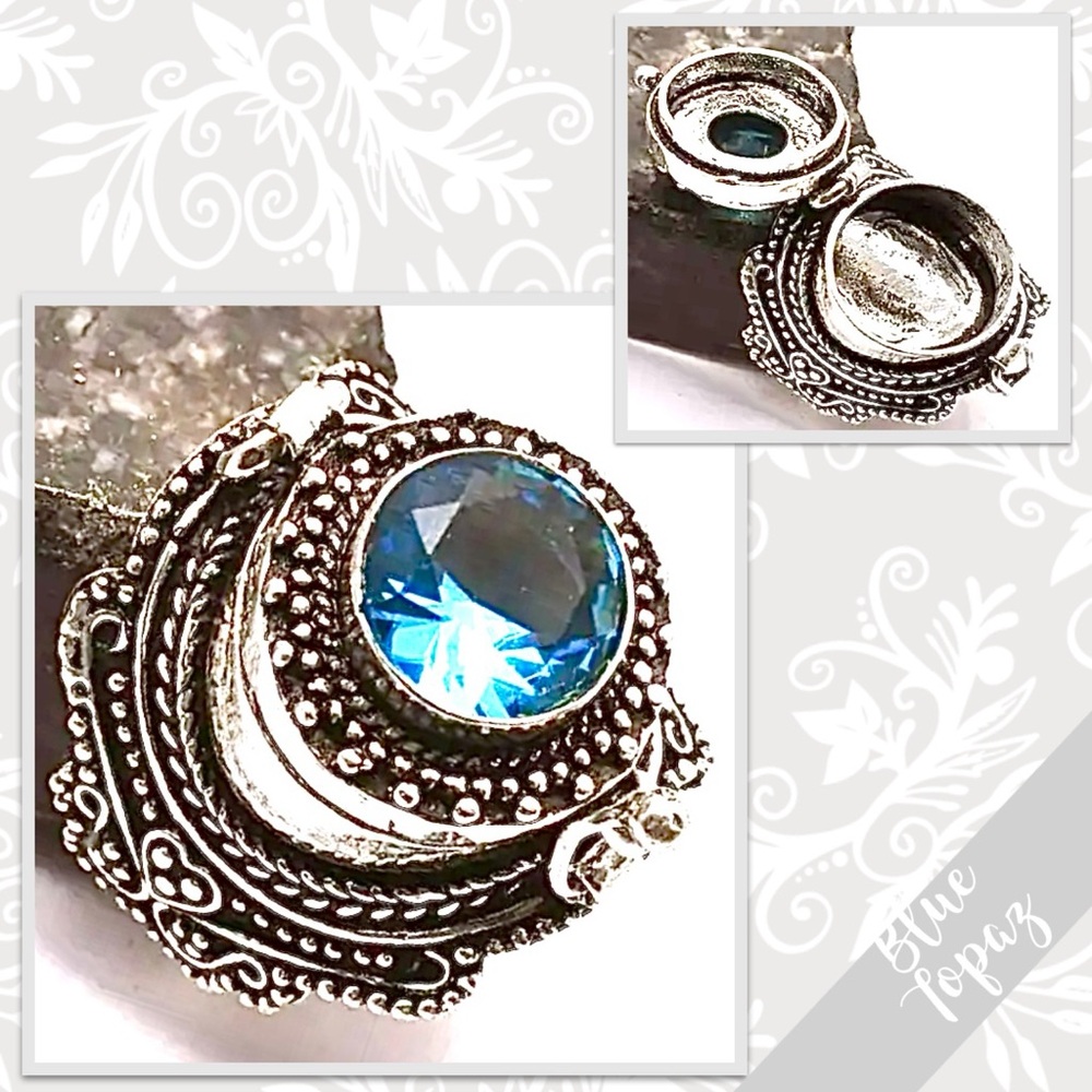 Blue Topaz Eclectic Silver Artisan Poison Ring, Size 8 (Light Blue)